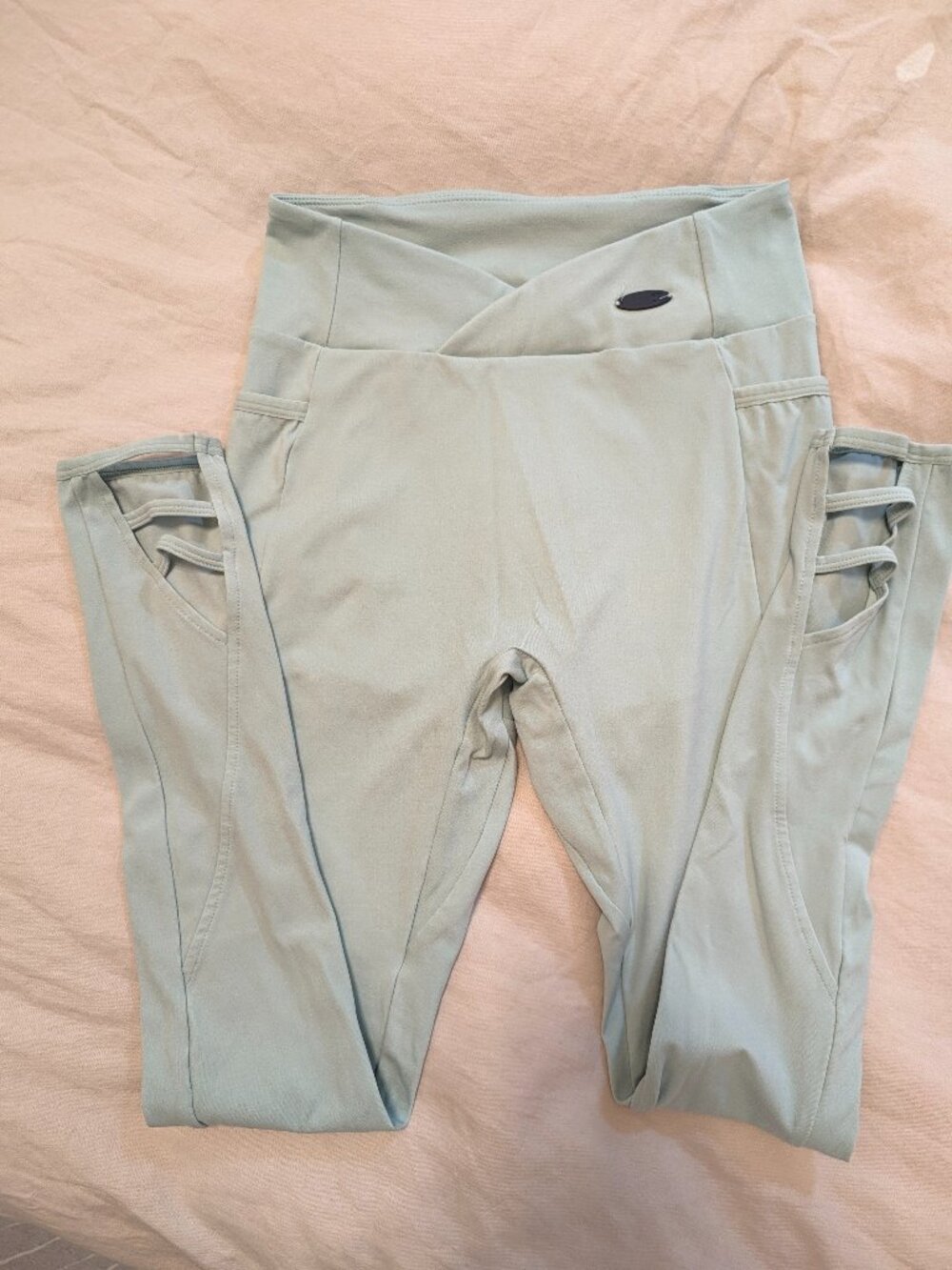 Mint Green Gymshark Crossover Waist Leggings with Pockets, S